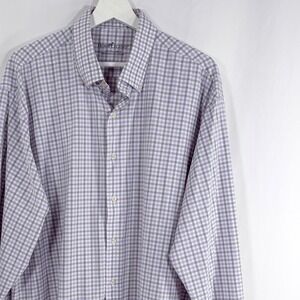 Horn Legend Button Down Shirt Purple Grey Gingham Performance Luxury Mens 2XL